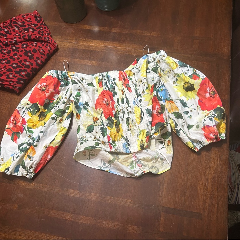 Zara Multicolor Floral Off-Shoulder Blouse